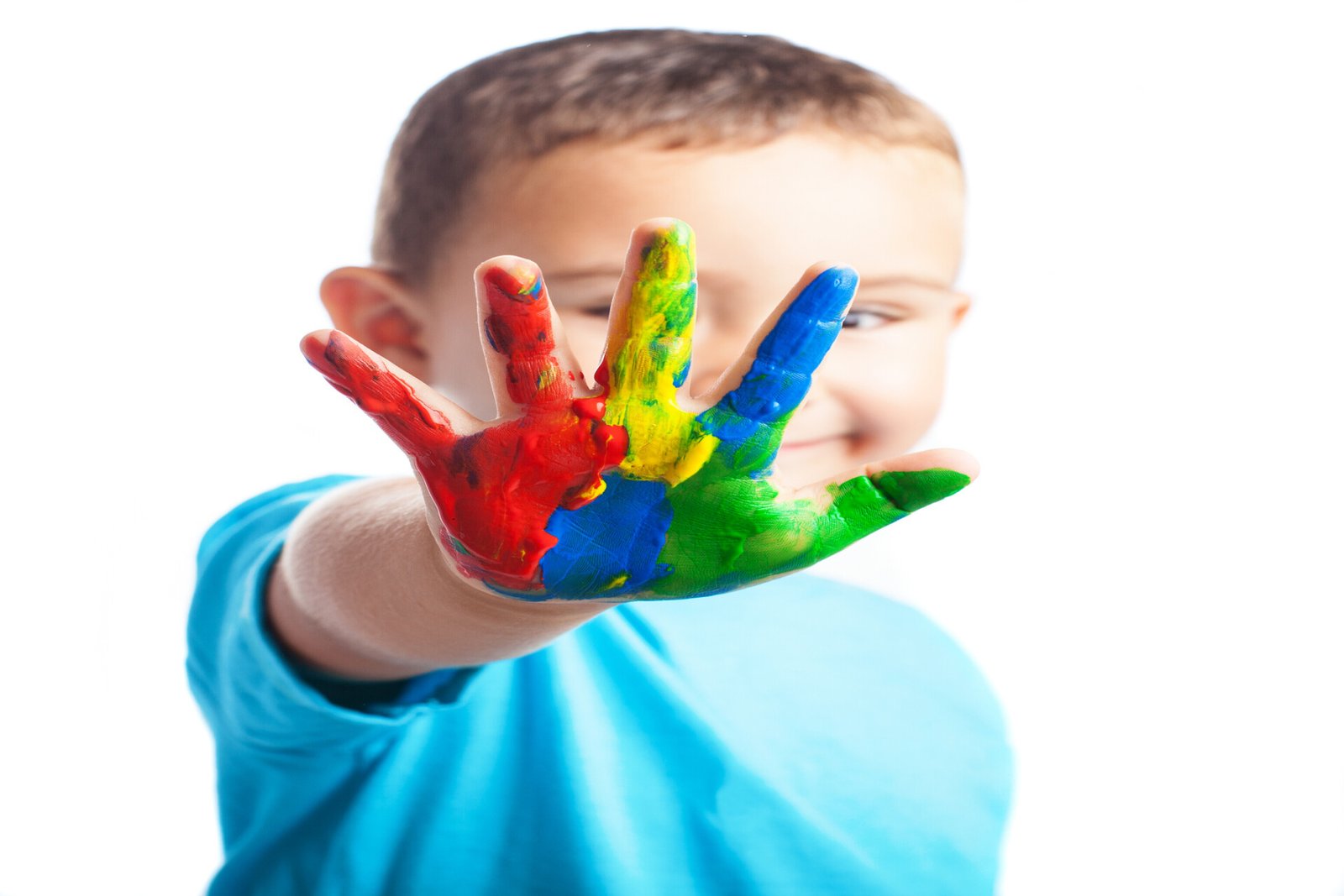 child one hand painted on a white background